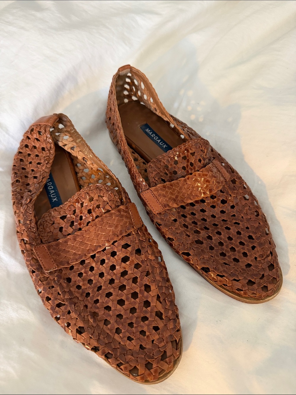 Margaux Woven Leather Slip-On Loafers in Cognac Brown